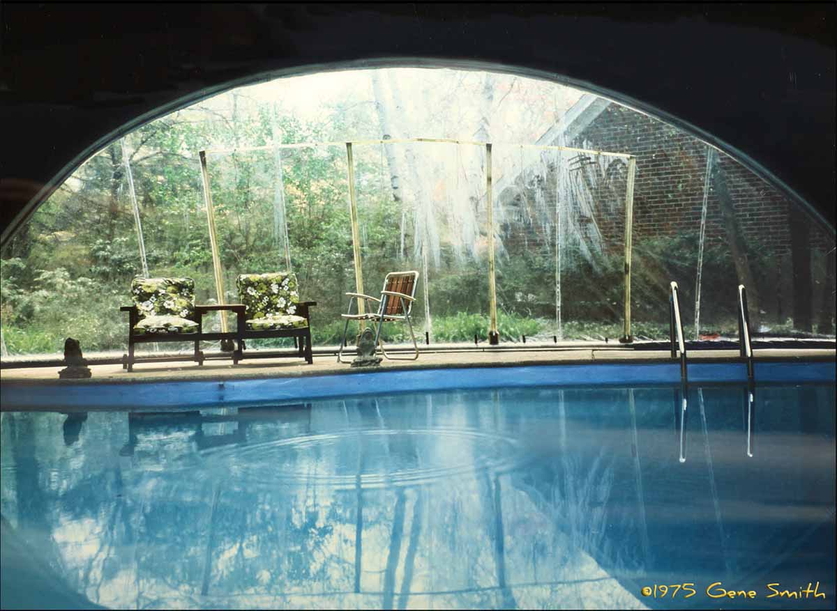 Inside of tent style pool enclosure.