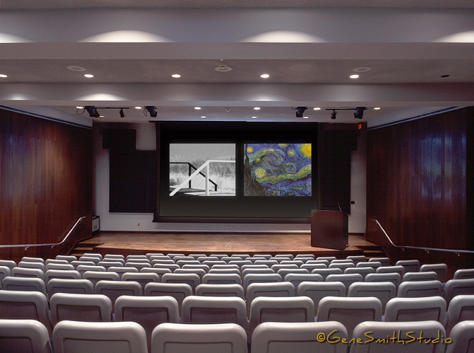 University theatre with movie screens