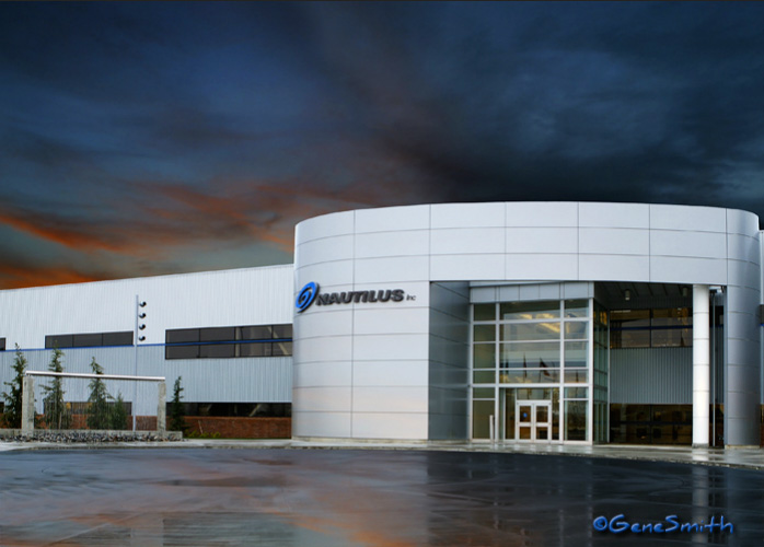 Modern Silver exterior of the Nautilus Corporate Center in WA USA.