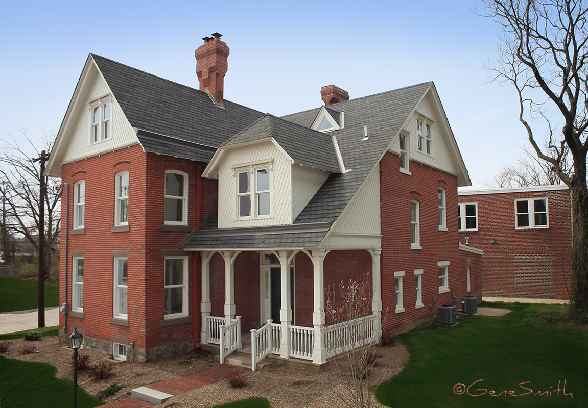 Rear 3/4 view of the Ruth Bennett House and School, Chester, PA.