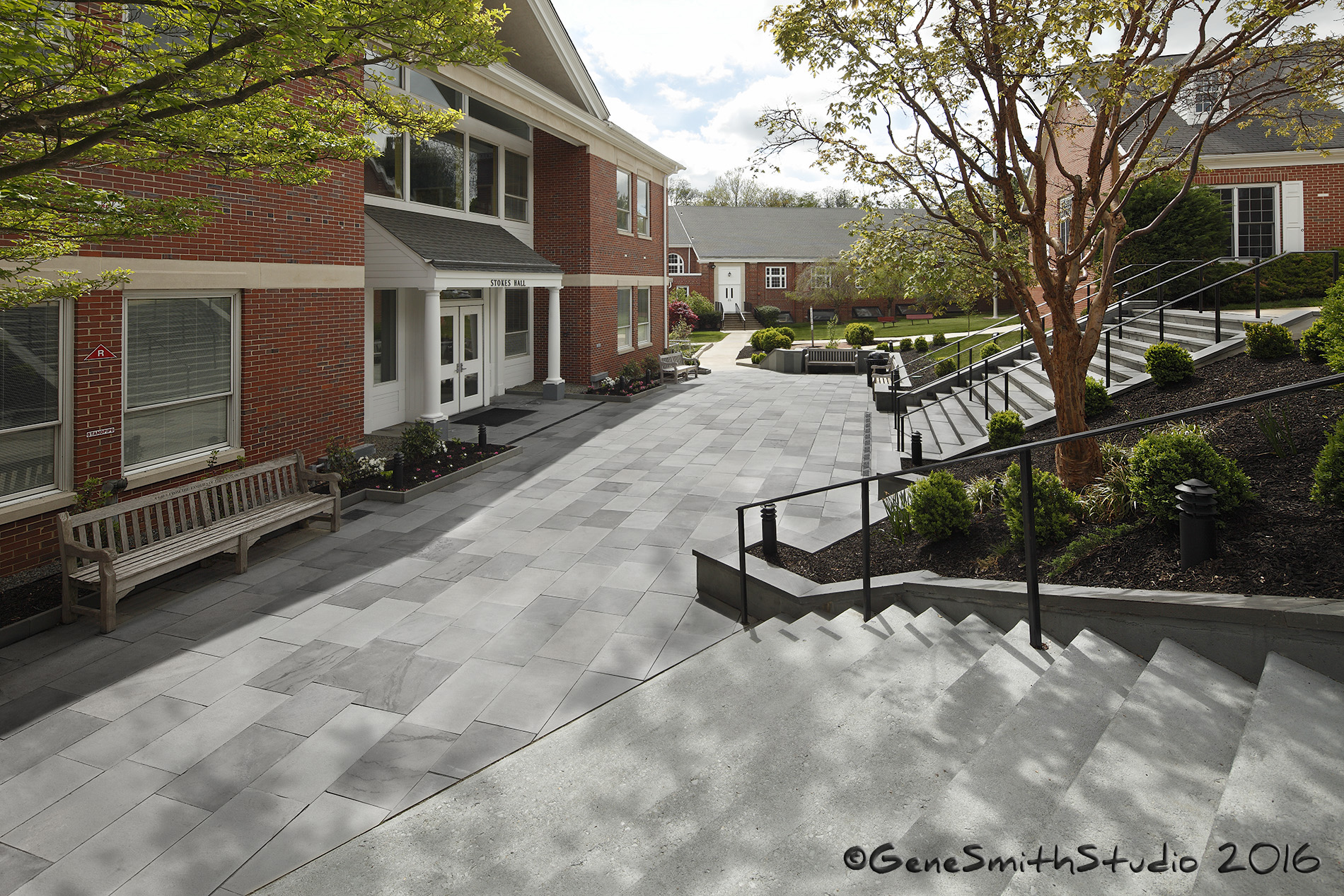 Classic Quaker architecture with classic real blue stone student courtyard.