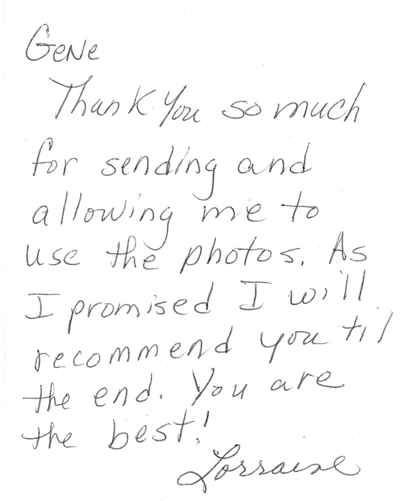 Thank-you note to photographer Gene Smith, Cherry Hill, NJ